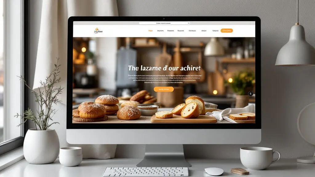 Site internet d'une boulangerie de quartier, page d'accueil sur écran